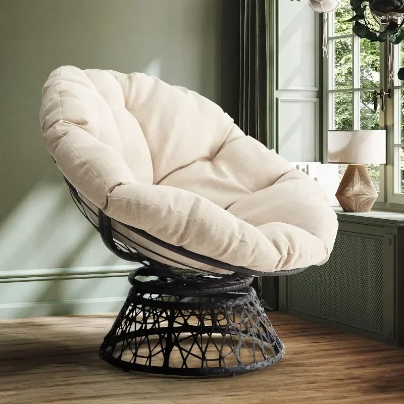 

Ergonomic Wicker Chair With Soft Thick Density Fabric Cushion, High Capacity Steel Frame, 360 Degree Swivel