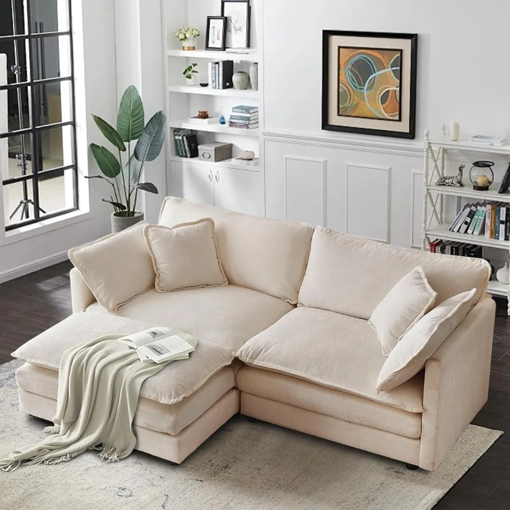 

Chenille Sectional Sofa, Comfy L Shaped Modular Coush Sofa with Ottoman, Modern 2 Seat Couch Deep Seat Sofa Set for, Customized