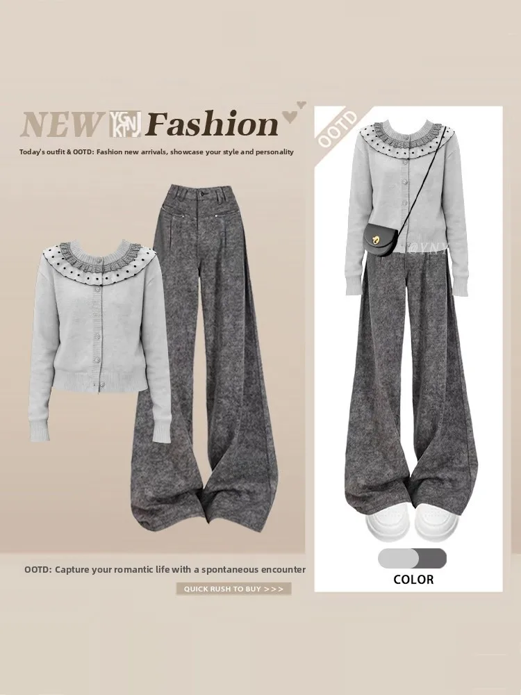Spring New Arrival Women's round Neck Sweater Casual High Waist Long Pants Fashion Set Slimming Effect Comfortable Knitwear