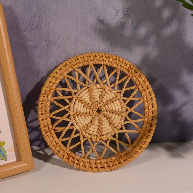 Handmade Woven Rattan Coasters Placemats Nordic Style Heat Inserts Kitchen Table Wall Hanging Decor Living Room Boho Home Accent