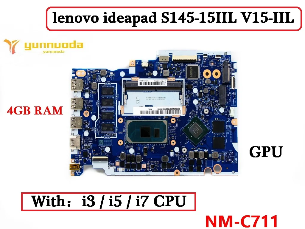 NM-C711  For Lenovo ideapad S145-15IIL V15-IIL Laptop Motherboard With I5 I7 10th CPU 4GB RAM  V2G GPU 100% Tested