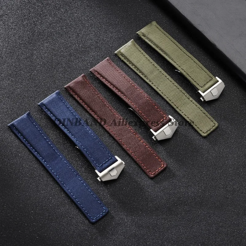 22mm 24mm for Tag Heuer for Citizen for Seiko Butterfly Clasp Nylon Leather Watch Band Straps Canvas Cowhide Bracelets Wristbelt view 4
