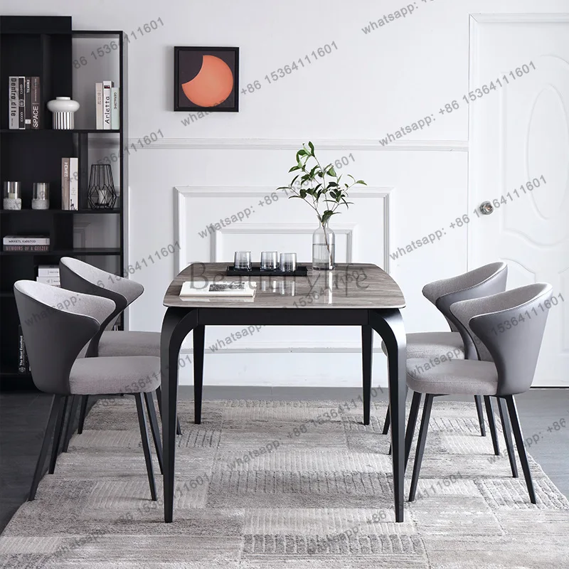 Italian minimalist rock slab dining table gray bright Nordic rock slab rectangular dining table