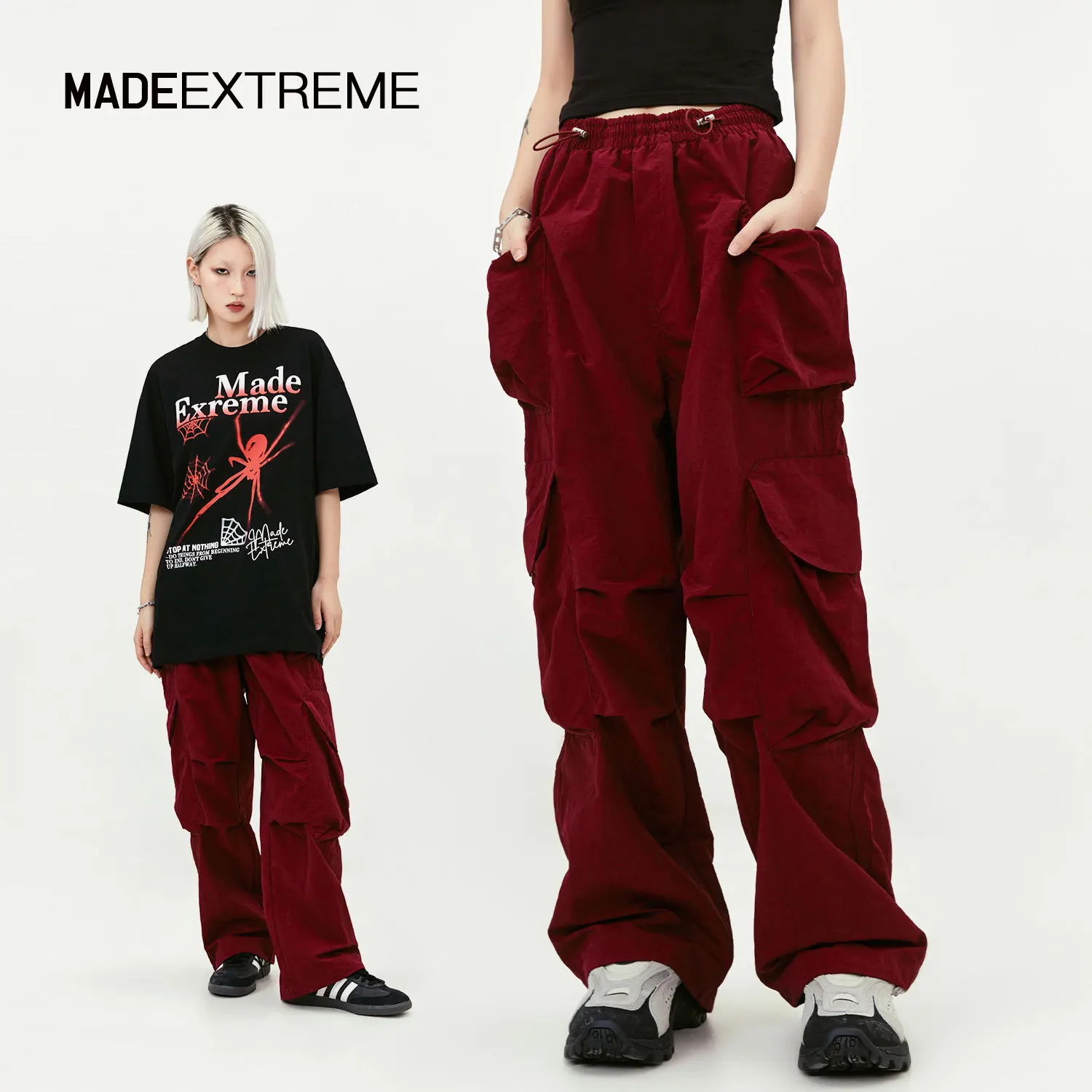 MADE EXTREME Loose Waterproof Multi Pocket Wide Leg Pants for Men Harajuku Hip Hop Baggy Pants