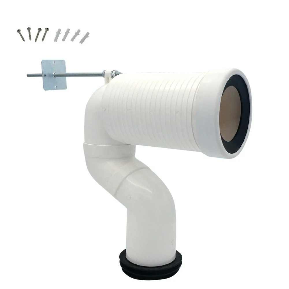 Adjustable Length PVC Toilet Relocation Pipe White for Wall-to-Floor Drain Conversion with Sealed Rubber Seals