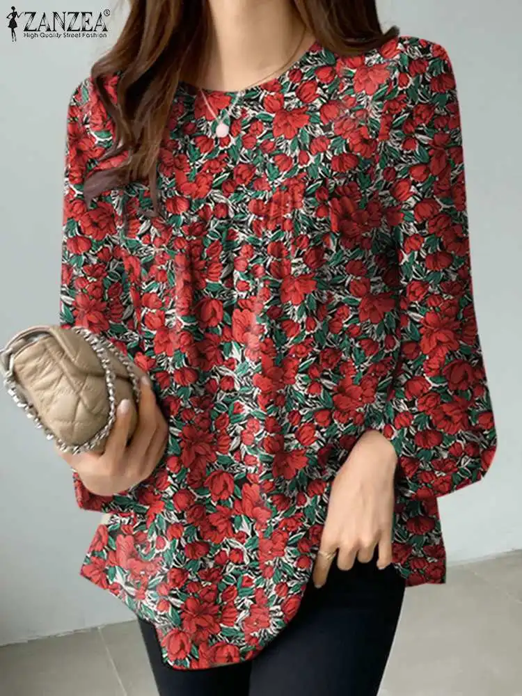 ZANZEA Autumn Fashion Holiday Blouse Woman Puff Sleeve O-Neck Tunic Tops Casual Party Shirt Bohemian Floral Printed Blusas Mujer