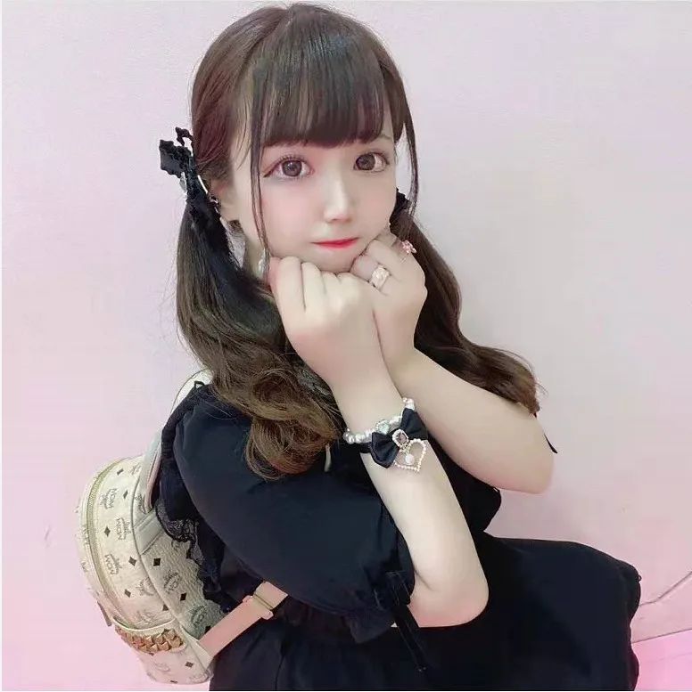 Beaded Leather Bracelet Japanese Style Girl Sweet Cute Pearl Heart Bow Rhinestone Bracelet for Women Bracelet for Women