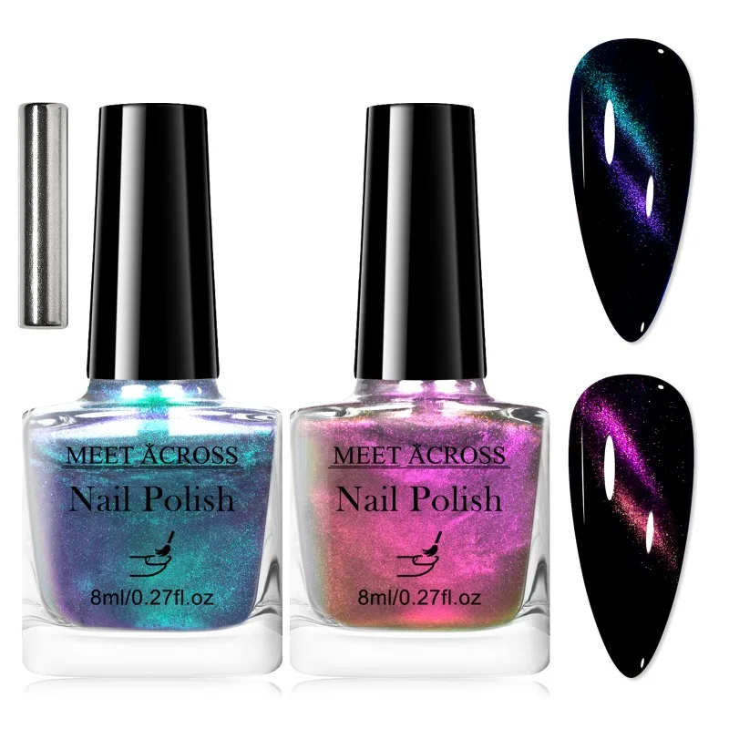 3個/セット 8ml 猫磁気ネイルポリッシュ 長持ち 速乾性 ランプ不要 硬化するネイル用品 マニキュア用ネイルポリッシュ