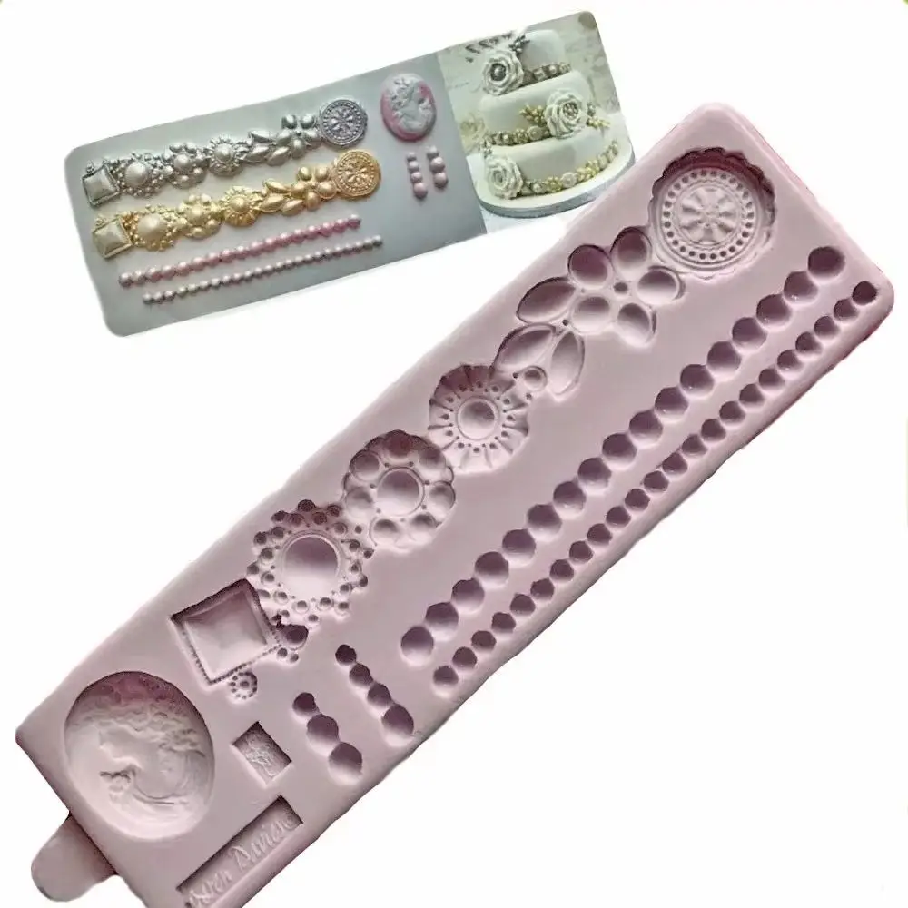Silicone Gemstone Necklace Mold Fondant Pearl String Chocolate Sugar Art Cake Decoration Baking Tool for Sweet Treats