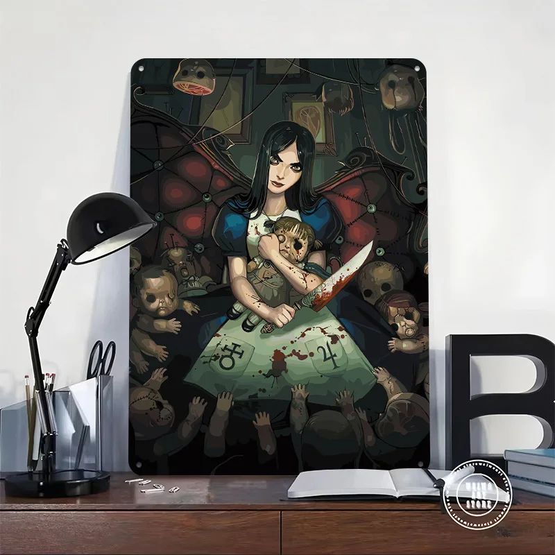 Alice Madness Returns Printing Poster Customized Retro Wall Art Vintage Metal Signs for Home Decorations Living Room Desk Decor