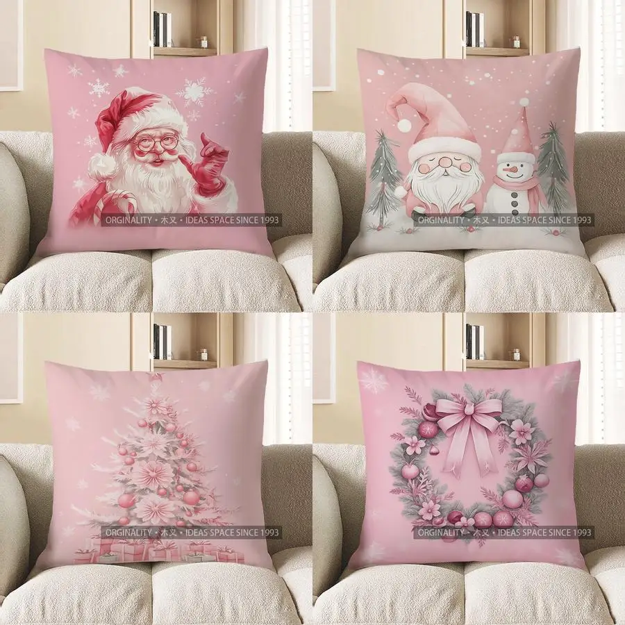 

Домашний декор Санта с конфетной тростью и снежинками, наволочка с рисунком, подходит для дивана, спальни, автомобиля, наволочка