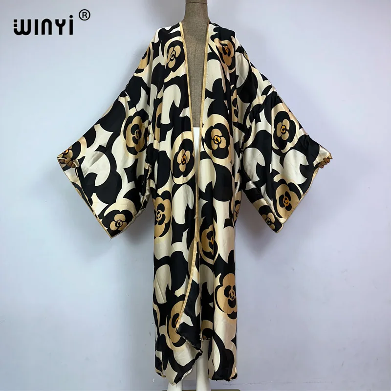 Kimono WINYI letnie kaftany z nadrukiem boho stroje kąpielowe okrycie plażowe-upy elegancki kardigan eleganckie stroje plażowe świąteczne dla kobiet