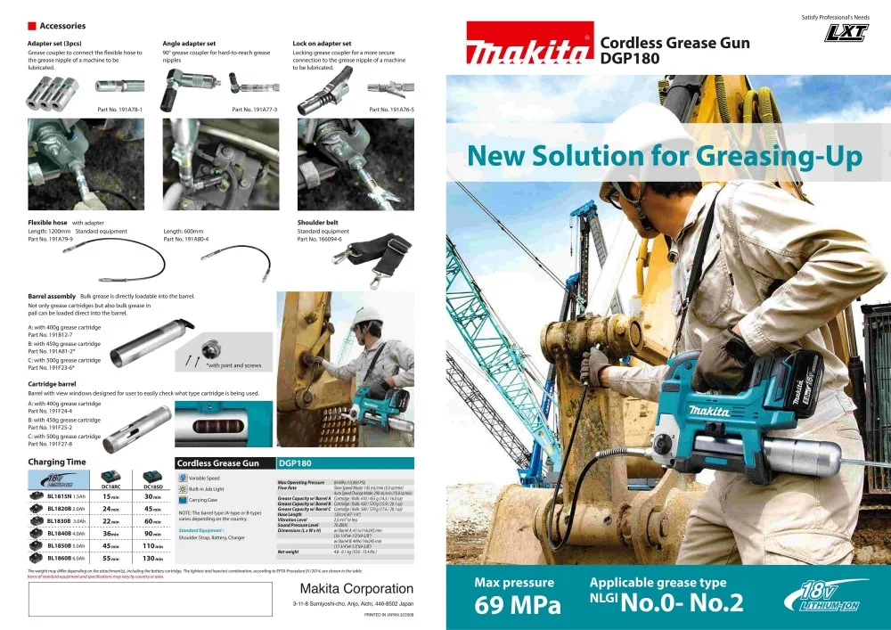 Makita DGP180Z Cordless LXT Grease Gun 18V Lithium Power Tools