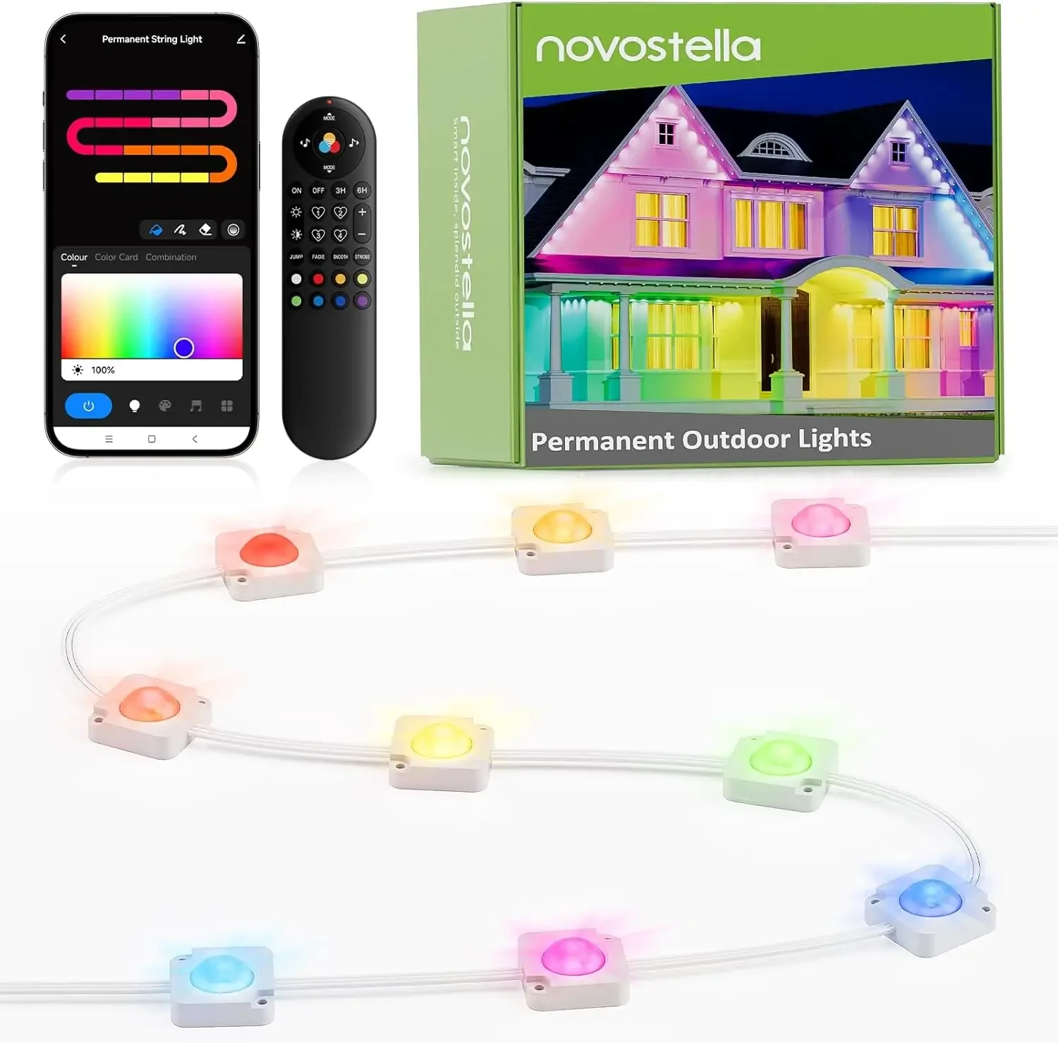 

Permanent Outdoor Lights, Smart RGB IC Lights Outdoor Waterproof IP65 with 80 LEDs 120ft RainbowColor Eaves Lights