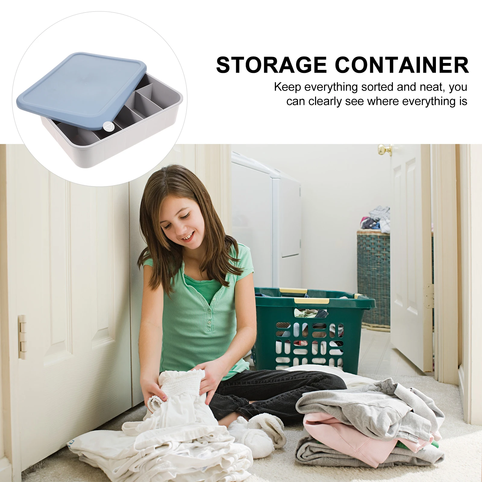 Caja de almacenamiento de ropa interior, organizador de plástico, calcetines, sujetador, calzoncillos, cubierta azul, 15 compartimentos, estructura sólida, ahorro de espacio