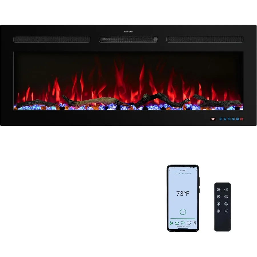 33 Inserti per caminetto elettrico WiFi intelligente con letto carburante a 13 fiamme Funzione ciclo automatico Riscaldatore incorporato con controllo APP e