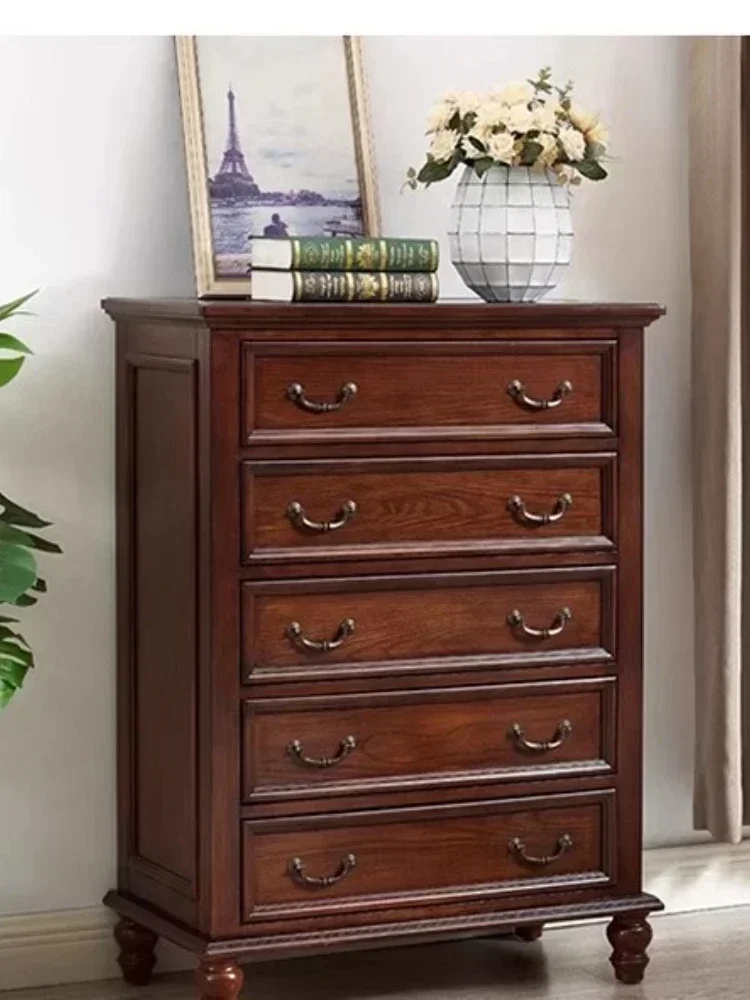 American solid wood seven-chest cabinet with five drawers, storage against the wall, European simple storage cabinet