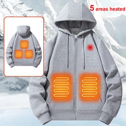 USB Heating Hoodies Men Winter Electric Heated Hoodies Jackets Heated Zipper Hoodie Infrared 5 Heating Areas Jacket Black Grey