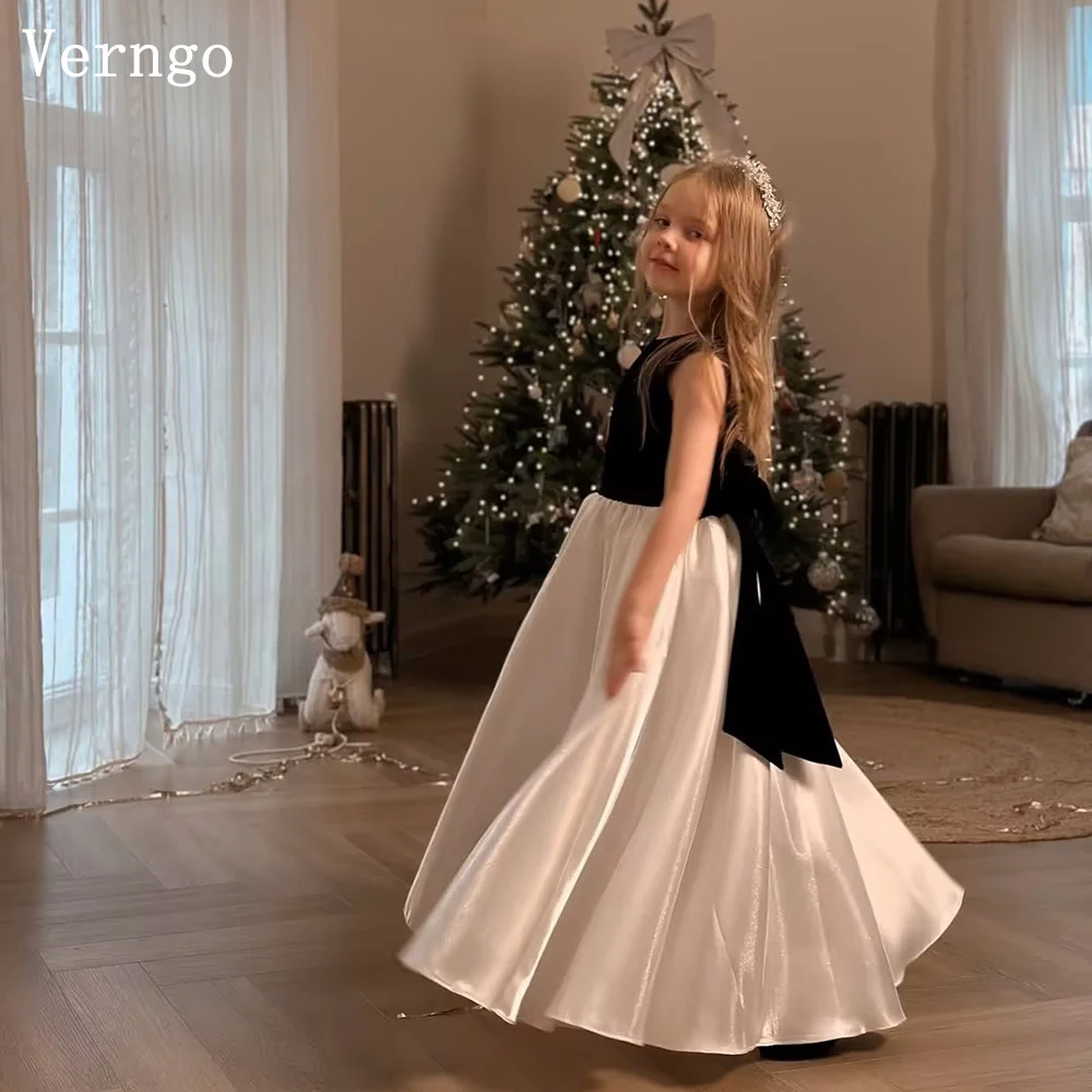 فستان Verngo lvory من الساتان للفتيات على شكل زهور برقبة دائرية على شكل حرف A فستان حفلات أعياد الميلاد بفيونكة الأميرة سويب تراين فساتين حفلات للأطفال مخصصة #1