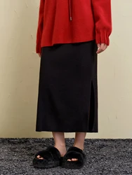 DUSHU 9.5% Wool Plus Size Straight Knitted Skirt For Women 2024 Winter New Design Fashion All-match Skirt Office Lady 24DS84442