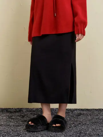 DUSHU 9,5 % Wolle Plus Größe Gerade Gestrickte Rock Für Frauen 2024 Winter Neue Design Mode Alle-spiel Rock büro Dame 24DS84442