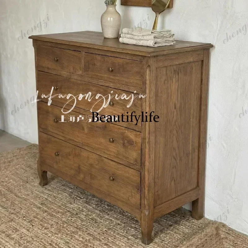 02A American retro solid wood chest of drawers, multi-layer drawers, household locker, wall side cabinet