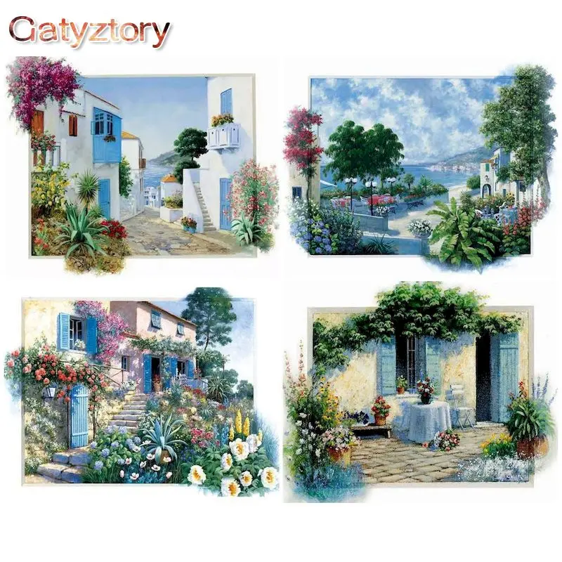 

GATYZTORY Diy Paint By Numbers For Adults Village Scenery Picture HandPainted Drawing On Canvas Coloring Oil Painting Wall Decor