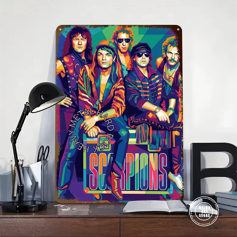 Scorpions Band Pop Art Poster Retro 3D Printed Metal Signs Customized Wall Hanging Gift for Gamer Decoration Room Home Decor