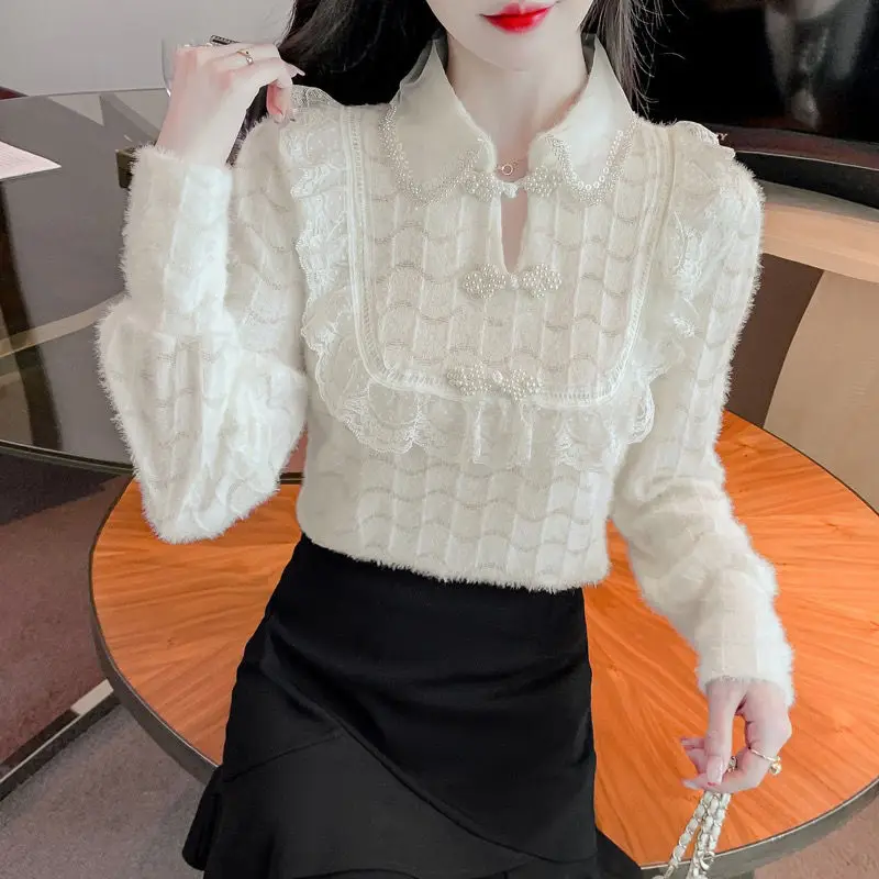 

Women's Spring and Autumn Fashion Elegant Solid Color Pullover Collar Long Sleeve Casual Fashion Versatile Commuter Korean Tops