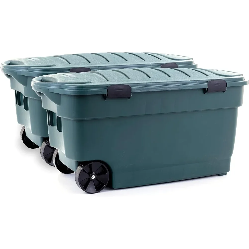 Wheeled Storage Bin, 40 Gallon Pack 2 Pieces, Durable & Reusable Storage Box with Locking Lid for Garage or Home Storage