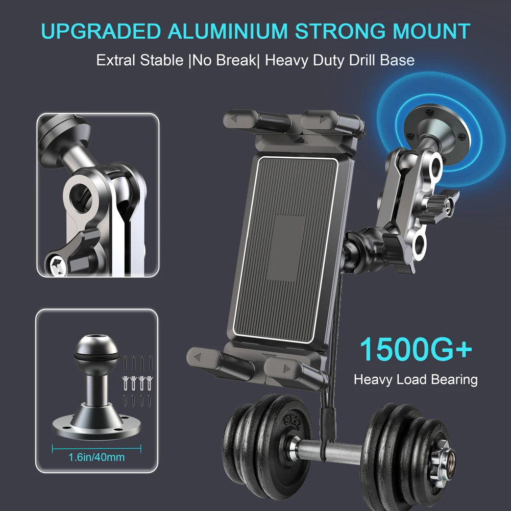 헤비 듀티 태블릿 홀더 미끄럼 방지 알루미늄 드릴 베이스 폰 거치대 360도 회전 가능 차량 대시보드 폰 마운트 (가정/사무실용)