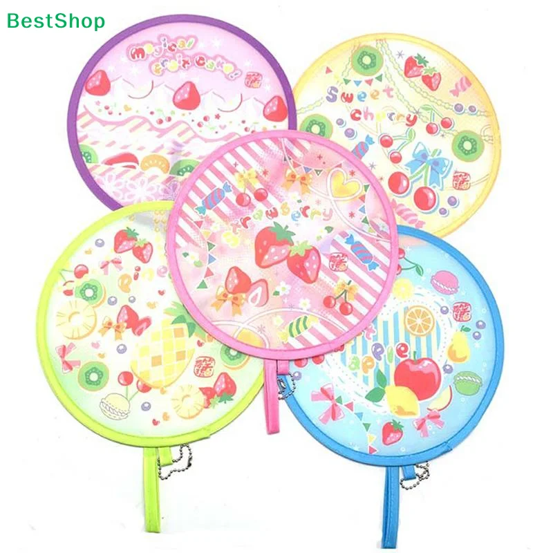 Foldable Round Hand Fan With Cute Colorful Prints And Portable Hanging Chain Perfect For Summer Outdoor Trips Daily Use