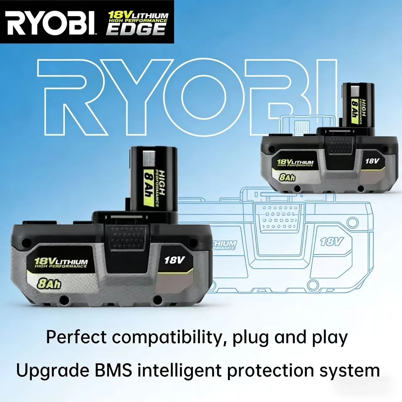 

RYOBI high-performance lithium battery 18V low self discharge, suitable for all tools P104, P107 P108 P109 RB18L20