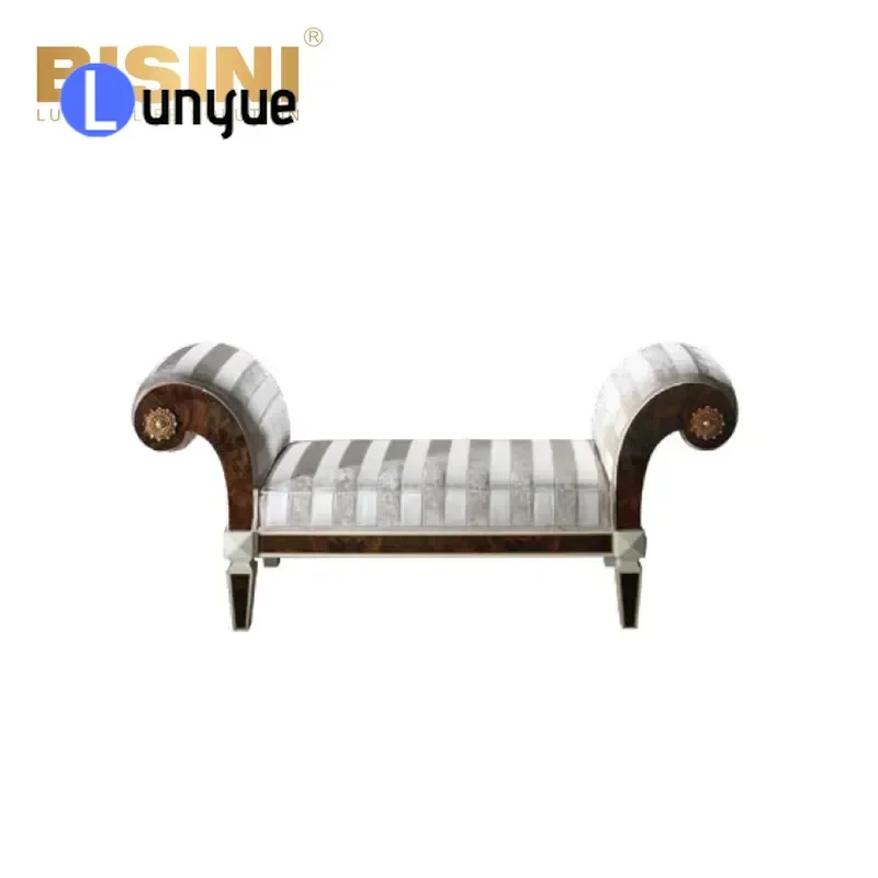 Modern Luxury French Style Solid Wood Armrest Bench Classic Casual Bed End Stool for Bedroom Living Room Villa Shoe Storage