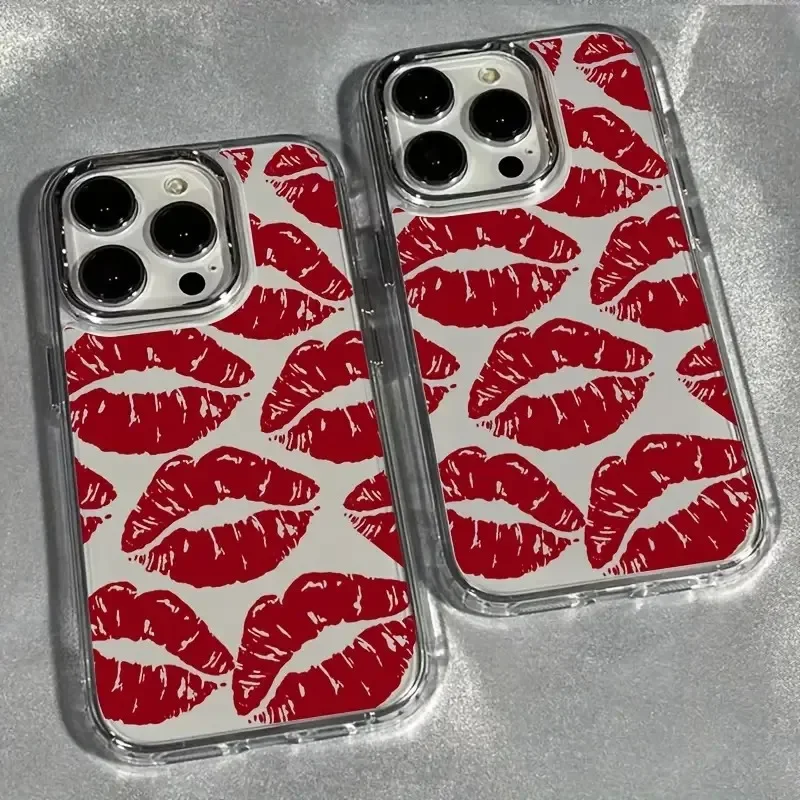 Shockproof Silicone Mobile Phone Case, Kiss Pattern, IPhone 16 Pro Max 11, 12, 13, 14, 15 Pro Max