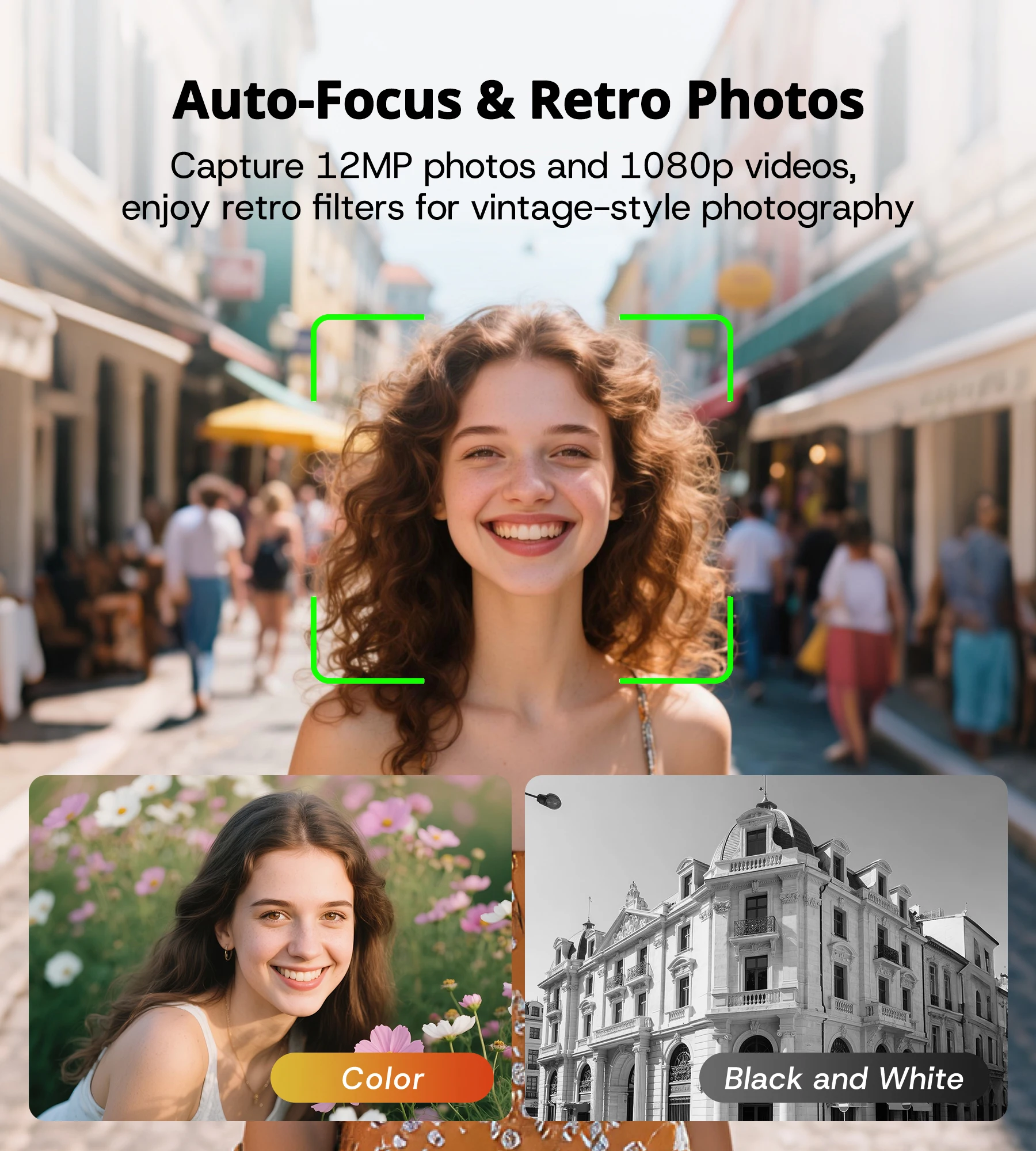 CHUZHAO Ретро мини-цифровая камера с автофокусом 12 МП, портативная камера для видеоблогов с видео 1080P FHD, идеальный подарок