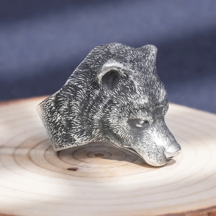 Personality Ring S999 Silver Domineering Viking Bear Head Male Ring Band