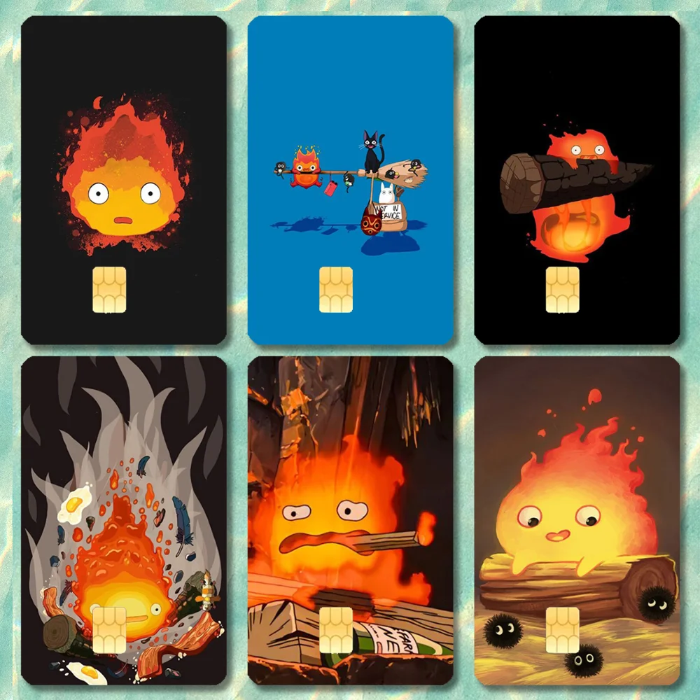 Fire Cute C-CalciferS Stickers Cartoon Credit Card Visa Debit Bank Charge Card Bus Metro Waterproof Sticker Decal Decoration