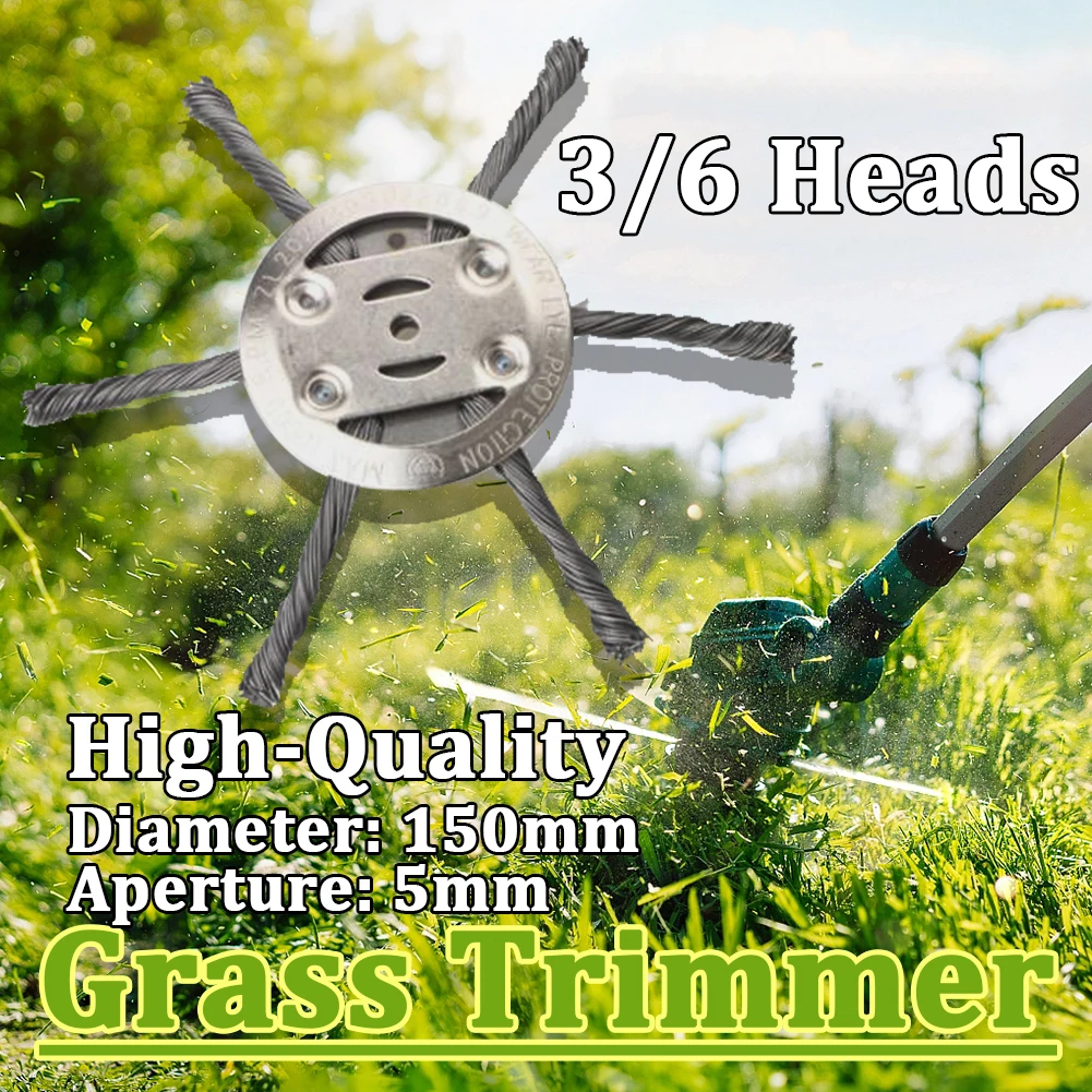 Steel Wire Grass Trimmer Head 3/6 Head Lawn Mower Grass BrushCutter Dust Removal Weeding Plate Swing Metal Blade for Garden Tool