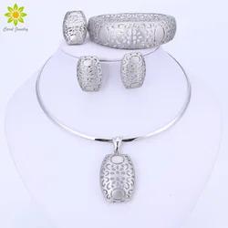 Bridal Jewelry Sets High Quality Silver Color Jewelry Set Trendy Necklace Earrings Bracelet Ring Set For Women Dubai Jewelry Set