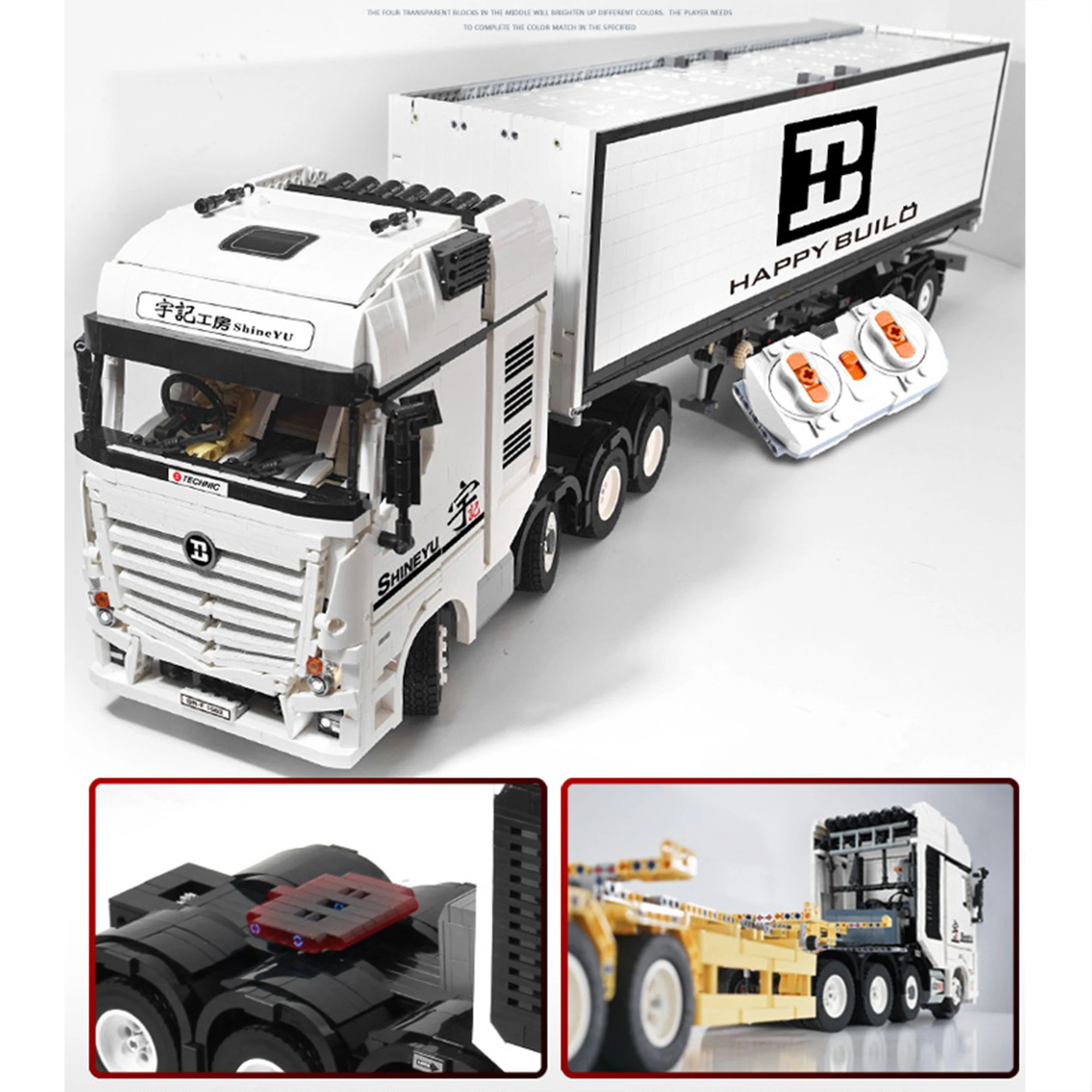 Tractor Head with Truck Container Building Blocks 1:10 Technical Pink Transport Cargo Compartment Bricks Toys for Adults Gifts