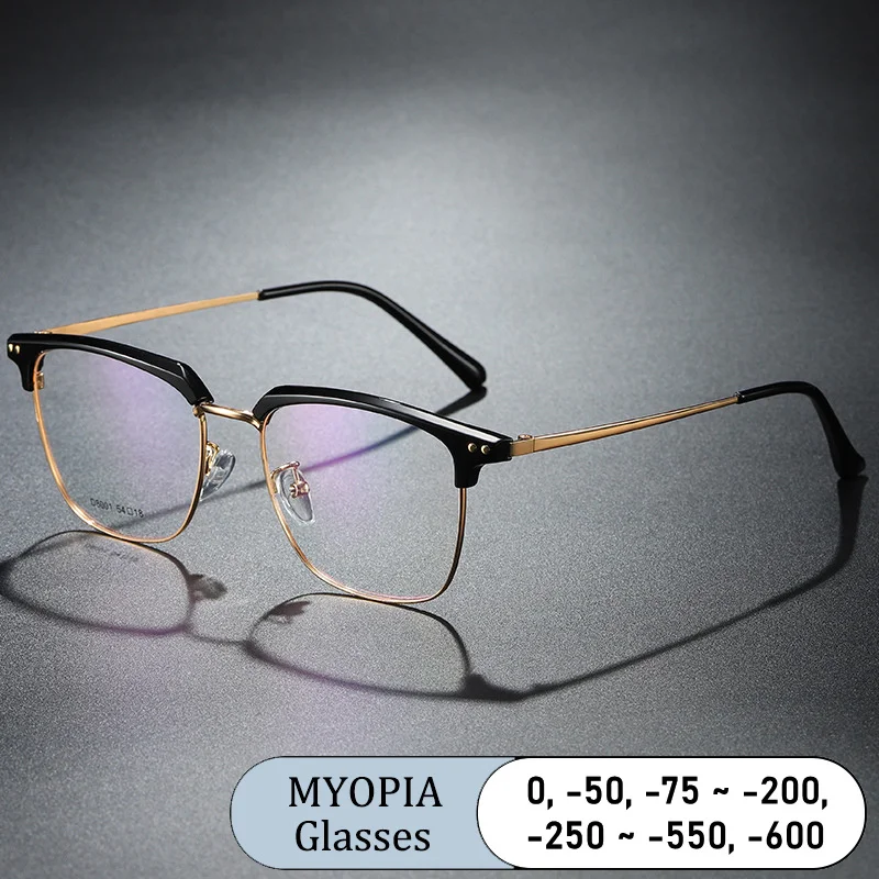 

New Retro Square Metal Frame Eyebrows Men Myopia Glasses Optical Prescription Nearsight Anti Blue Ray Women Short Light Eyewear