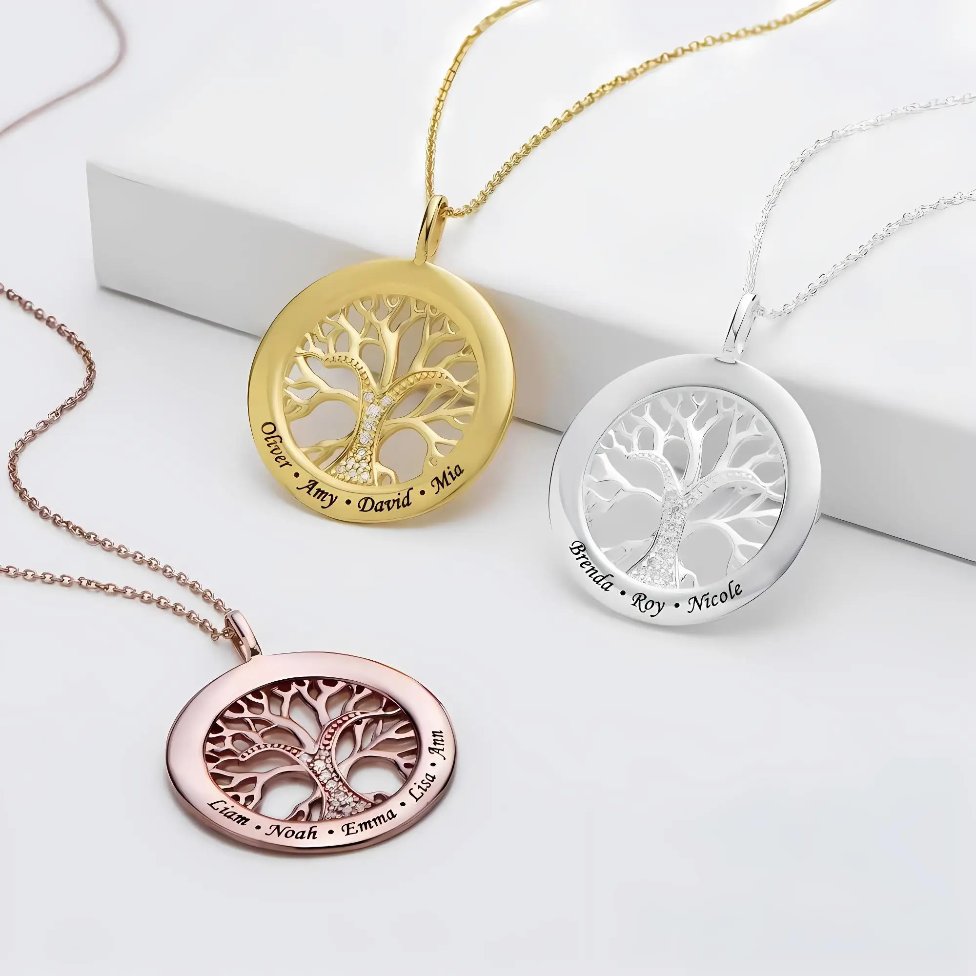 

Personalized Stainless Steel Life Tree Family Engraving Names Necklace Nameplate with Birthstone For Women Men Birthday Gift