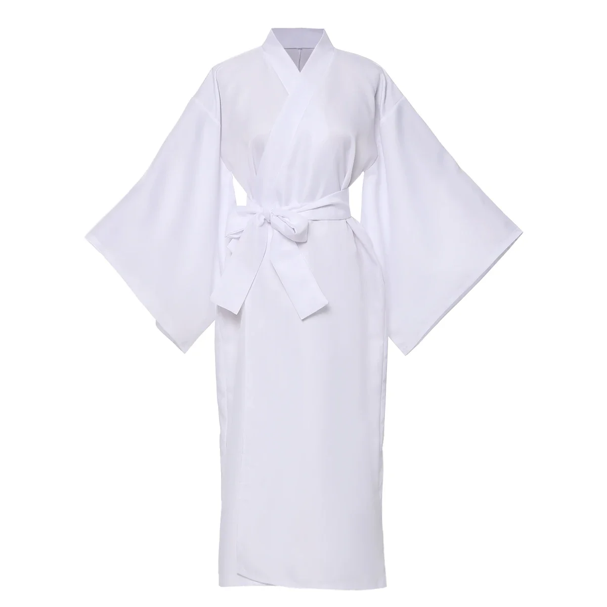 2025 White Traditional Japanese Kimono with Belt Robe Length Sleeves Yukata Pajamas