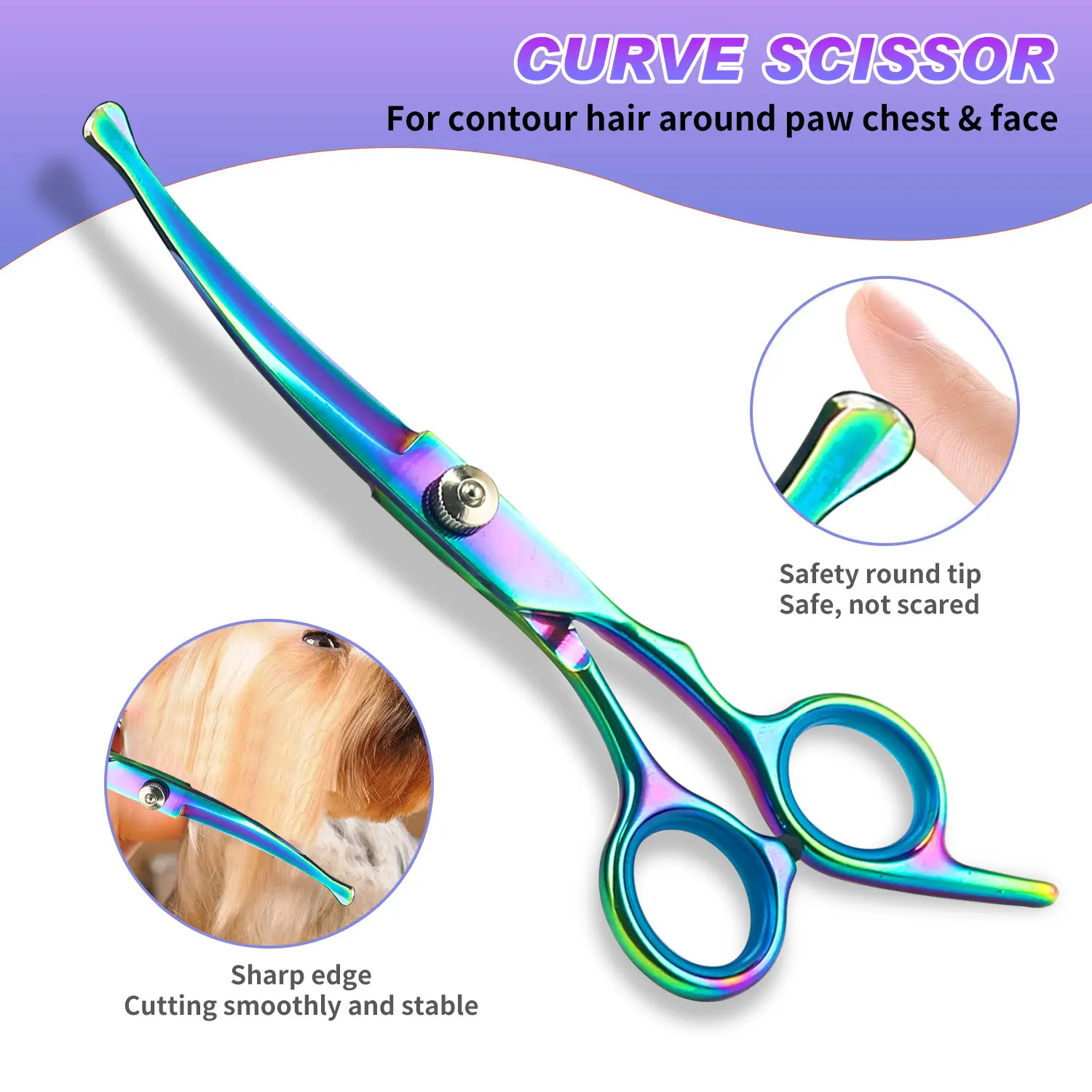 Safty Round Tip  Pet Grooming Scissors Dog Hair Tool Set Professional Trimming Scissors Bent Scissors Haircutting Scissors