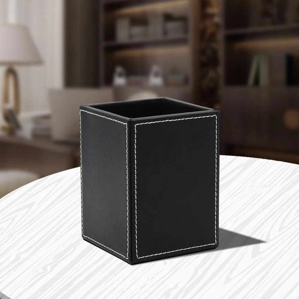 1Pcs Stylish PU Pen Container Multifunctional Desktop Organizer for Pens Pencils Rulers Office Dorm Decor Black