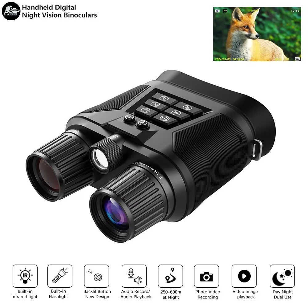 

ZIYOUHU 8001 Digital Night Vision Binoculars Built Tacticle Flashlight & 850nm Infrared HD Video Speaker Camera for Dark Hunting