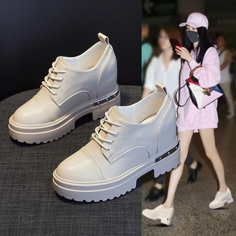 Fujin 9cm Women Boots Shoes Genuine Leather Heel Platform Wedge Autumn Autumn Women Casual Shoes Sneakers Slip On Slipony Booty