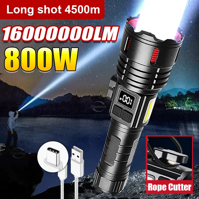 Multifunctional Powerful Tactical Flashlight White Laser LED Torch Rechargeable Lamp Magnet Cutting Rope Self Defense Lantern