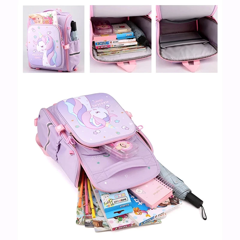 Mochilas escolares con estampado de unicornio rosa para niña, mochilas escolares impermeables para estudiantes de jardín de infantes, lindas